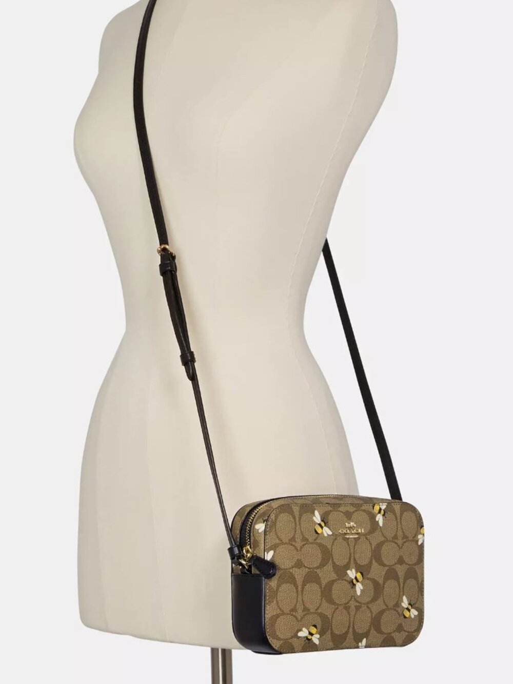 🐝Coach Mini Camera Bag Khaki Sig Crossbody Purse BEES C8671 Bumblebees 🐝🐝♥️ - Picture 3 of 16